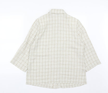 Preworn Womens Beige Plaid Polyester Basic Blouse Size 12 Collared