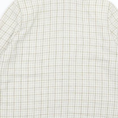 Preworn Womens Beige Plaid Polyester Basic Blouse Size 12 Collared