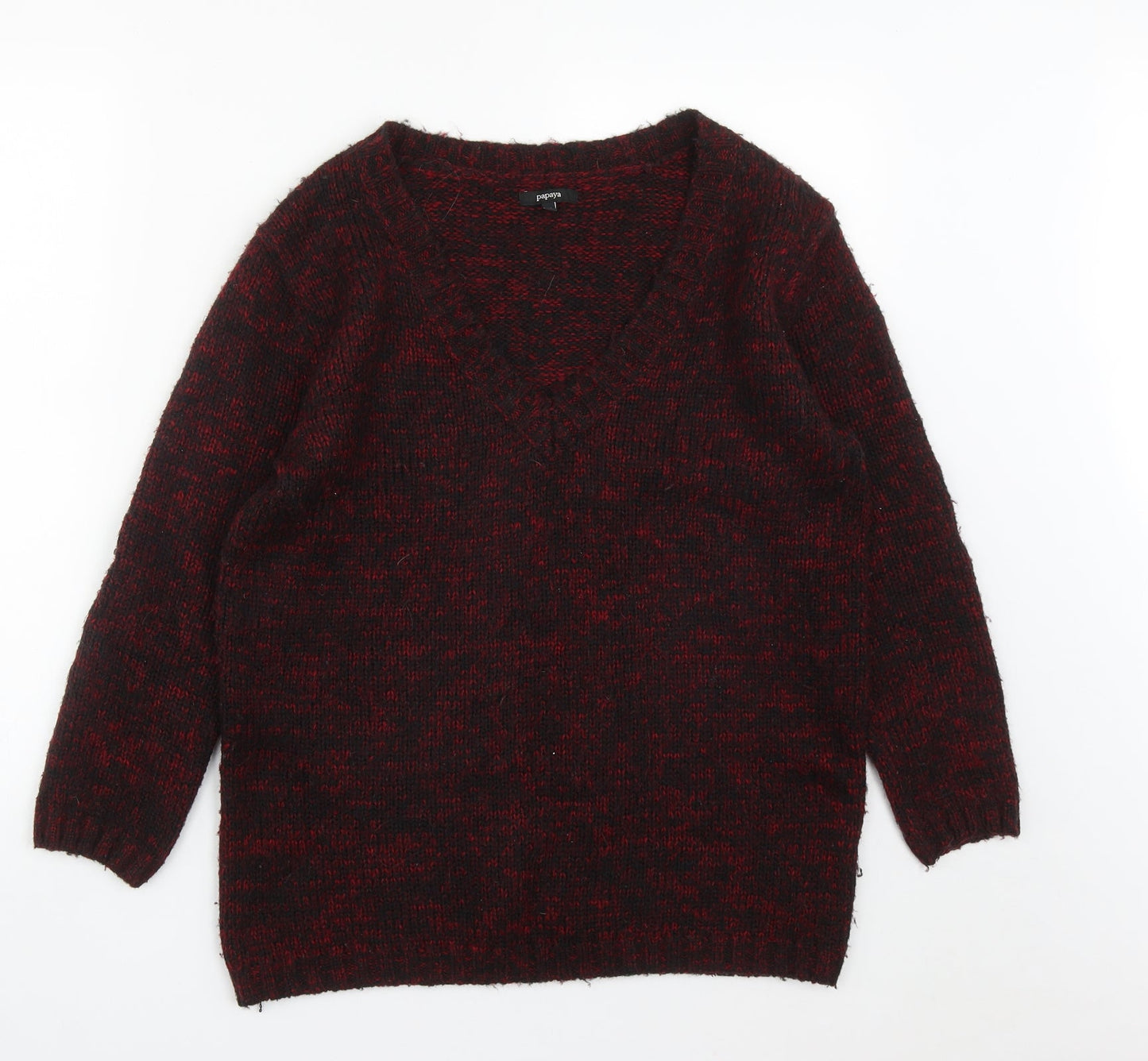 Matalan Womens Red V-Neck  Acrylic Pullover Jumper Size 10
