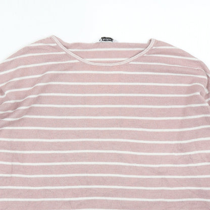 Pull&Bear Womens Pink Round Neck Striped Acrylic Pullover Jumper Size S