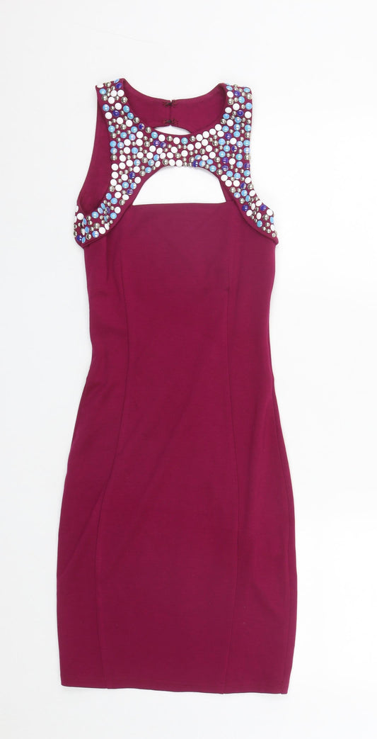 ASOS Womens Purple  Viscose Bodycon  Size 6  Round Neck Hook & Eye