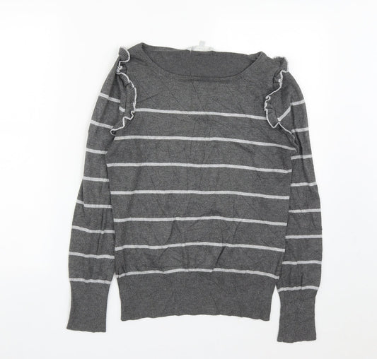 Debenhams Womens Grey Round Neck Striped Viscose Pullover Jumper Size 12