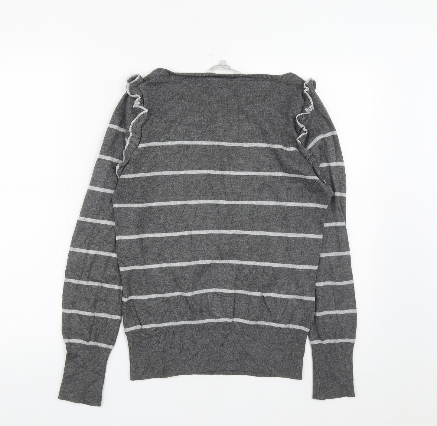 Debenhams Womens Grey Round Neck Striped Viscose Pullover Jumper Size 12