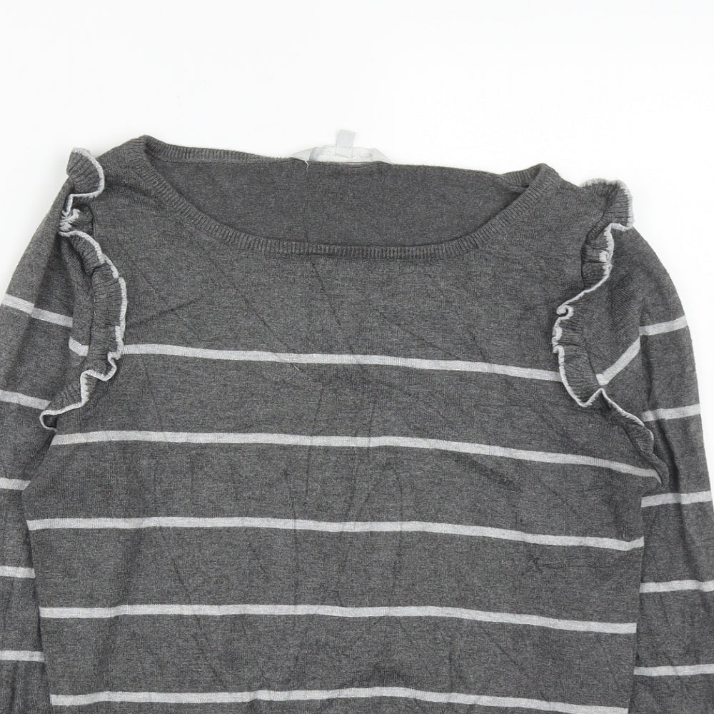 Debenhams Womens Grey Round Neck Striped Viscose Pullover Jumper Size 12