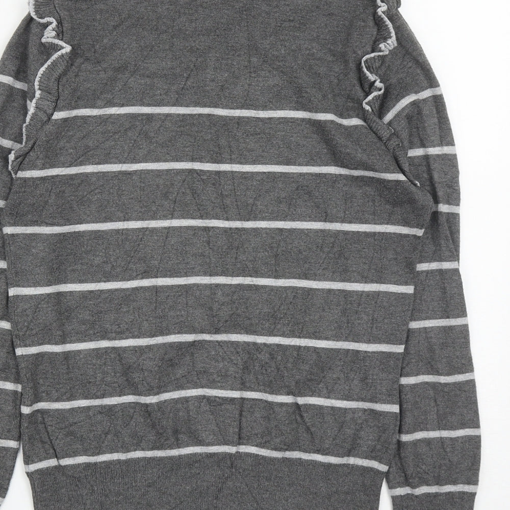 Debenhams Womens Grey Round Neck Striped Viscose Pullover Jumper Size 12
