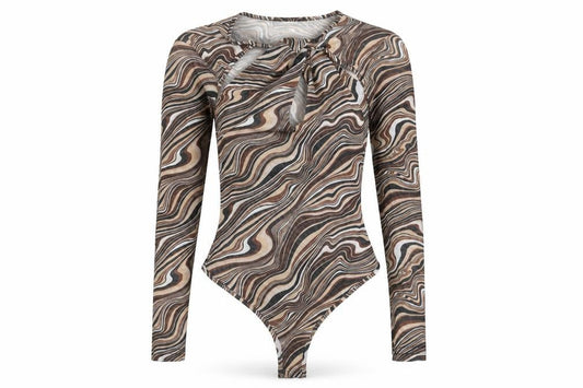 Naanaa Womens Green Geometric Polyester Bodysuit One-Piece Size 6  Snap