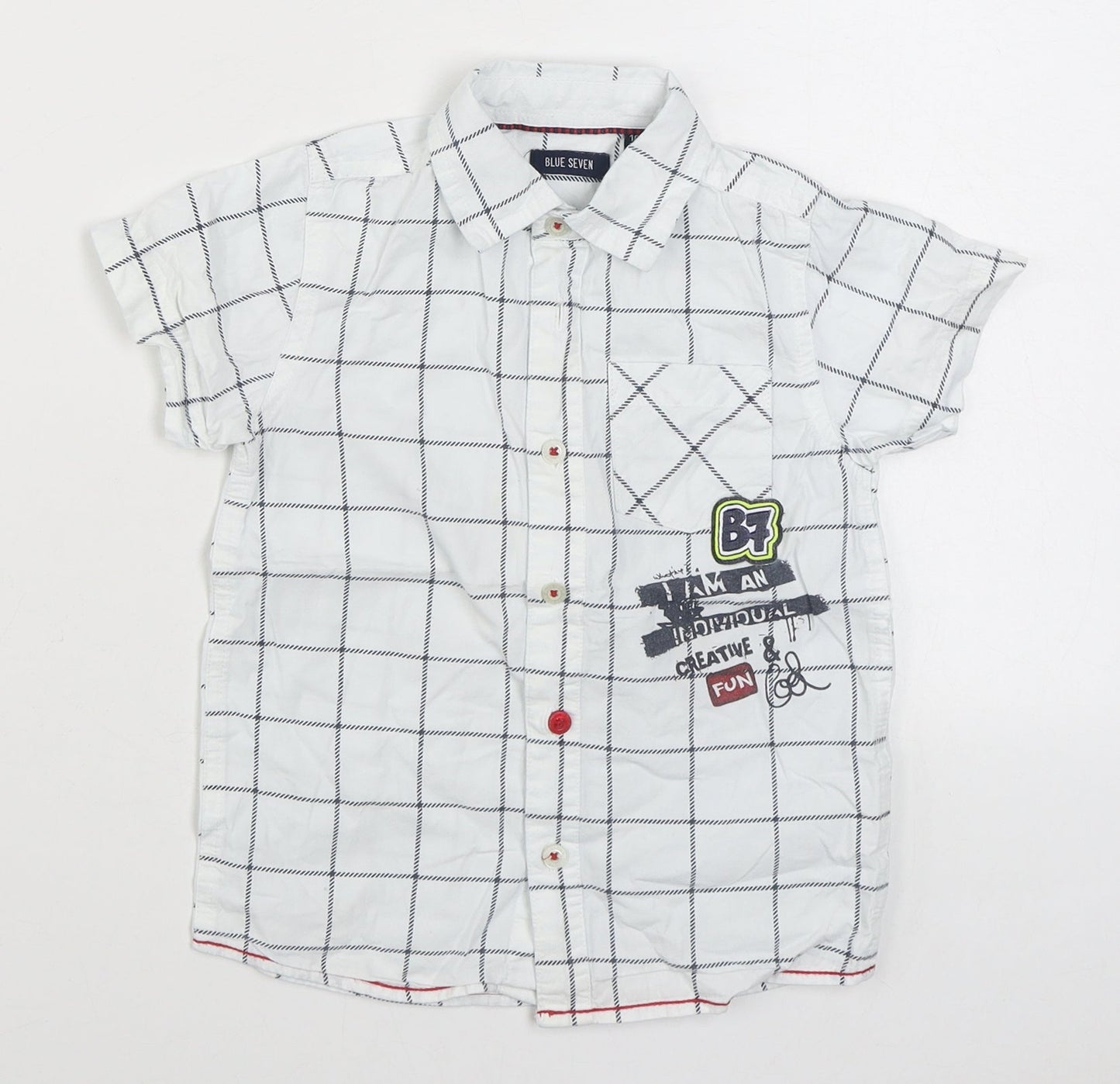 Blue Seven Boys White Check 100% Cotton Basic Button-Up Size 4 Years Collared Button