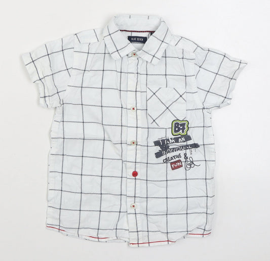 Blue Seven Boys White Check 100% Cotton Basic Button-Up Size 4 Years Collared Button