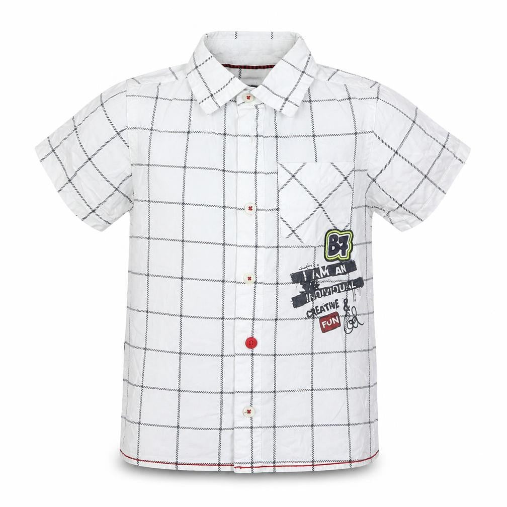 Blue Seven Boys White Check 100% Cotton Basic Button-Up Size 4 Years Collared Button