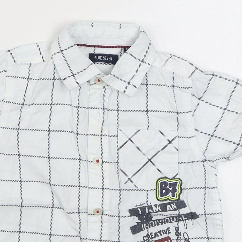 Blue Seven Boys White Check 100% Cotton Basic Button-Up Size 4 Years Collared Button