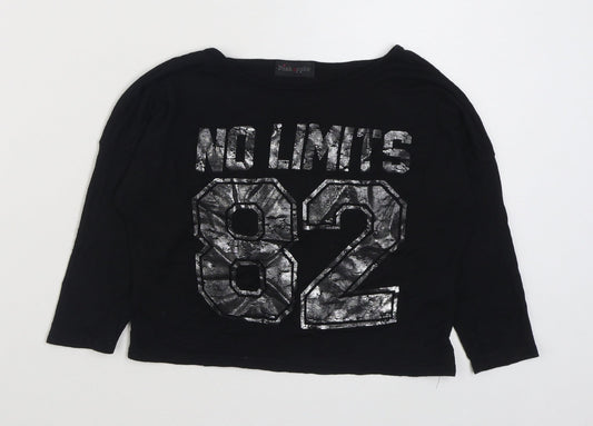 Pink Apple Girls Black  Viscose Basic T-Shirt Size 7-8 Years Round Neck Pullover