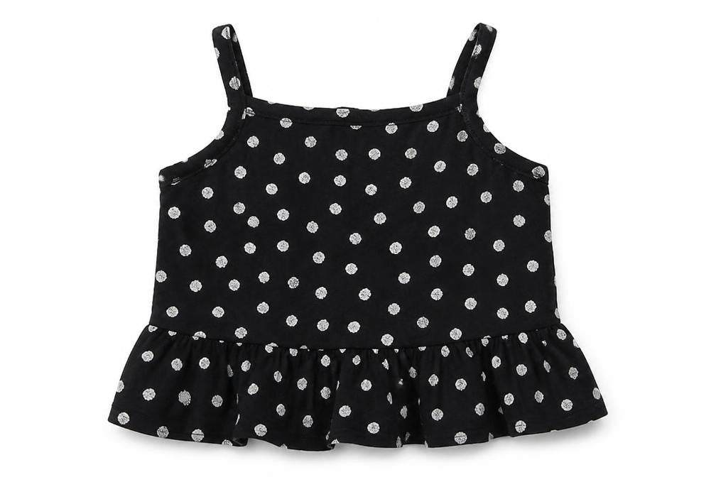 Outfit Girls Black Polka Dot Viscose Basic Blouse Size 8 Years Square Neck Button