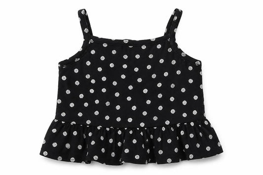 Outfit Girls Black Polka Dot Viscose Basic Blouse Size 8 Years Square Neck Button