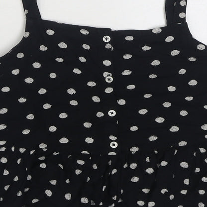 Outfit Girls Black Polka Dot Viscose Basic Blouse Size 8 Years Square Neck Button