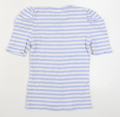 Pieces Womens Black Striped Cotton Basic T-Shirt Size M Round Neck