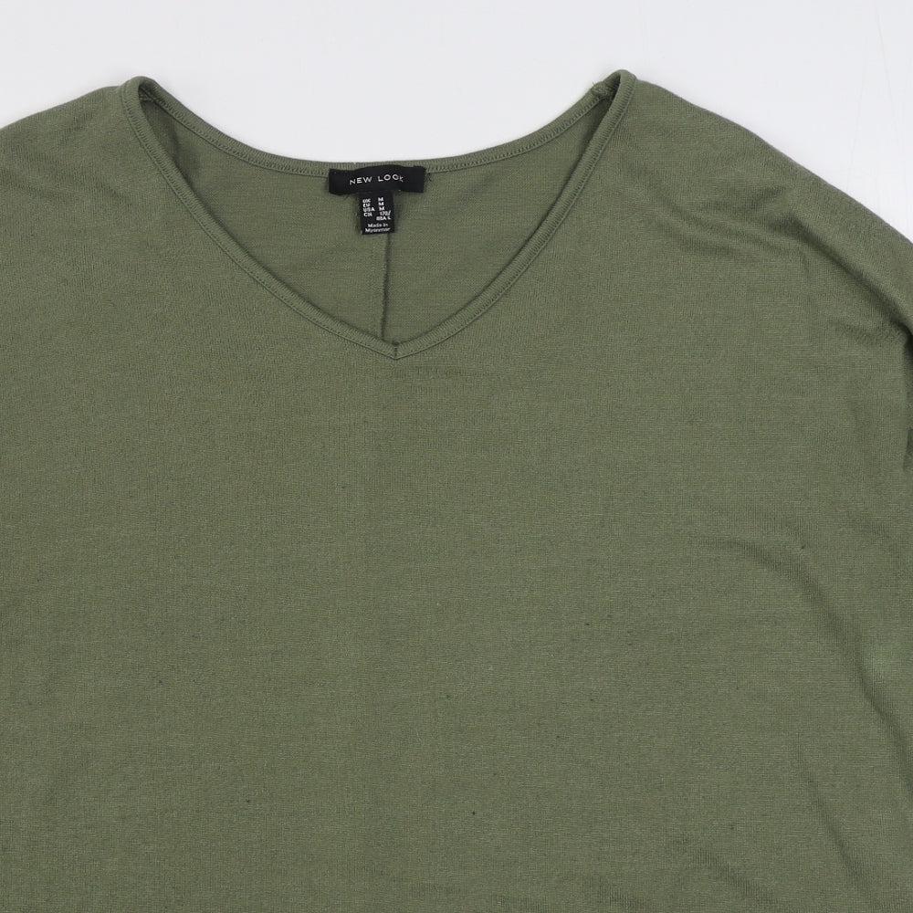 New Look Womens Green V-Neck  Polyester Pullover Jumper Size M