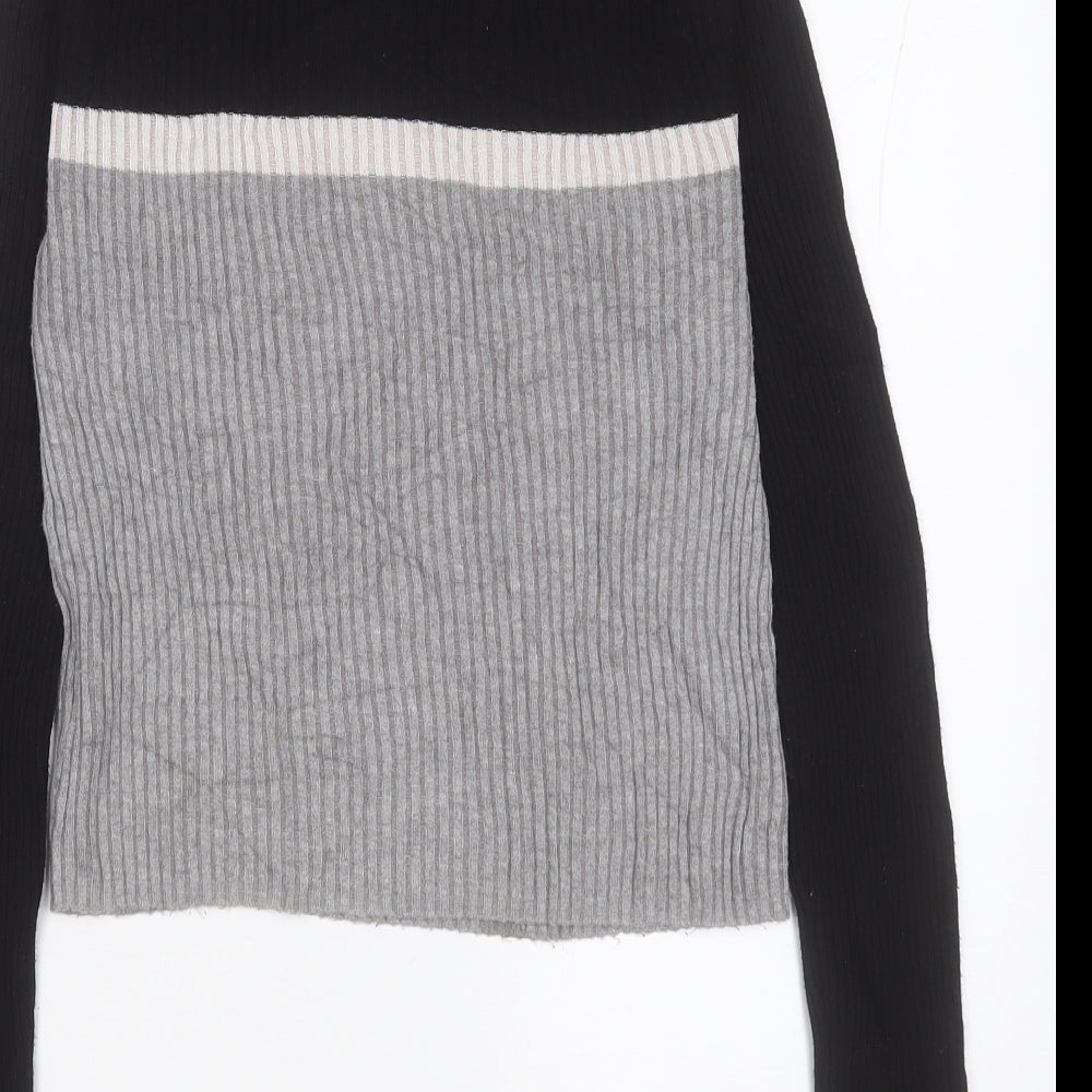 FBsister Womens Grey High Neck Striped Polyester Pullover Jumper Size M