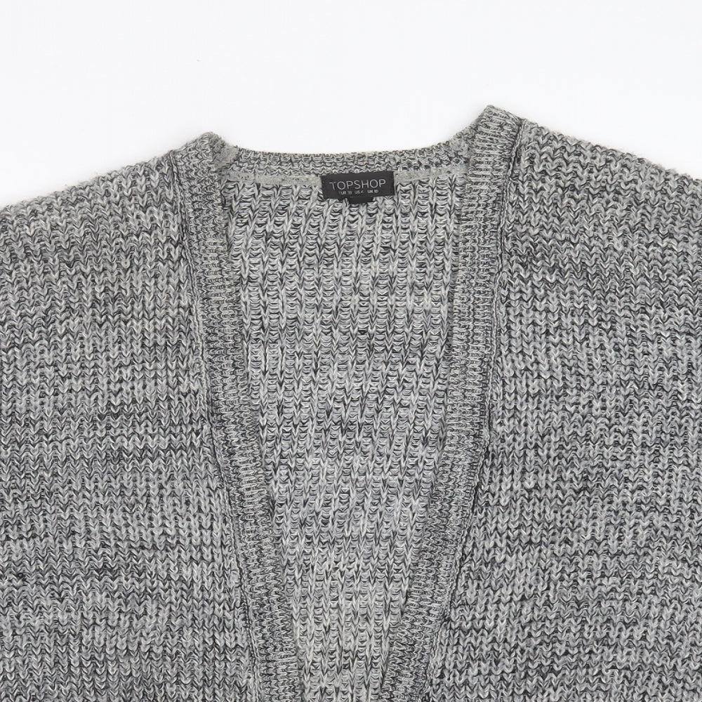 Topshop Womens Grey V-Neck  Acrylic Cardigan Jumper Size 10