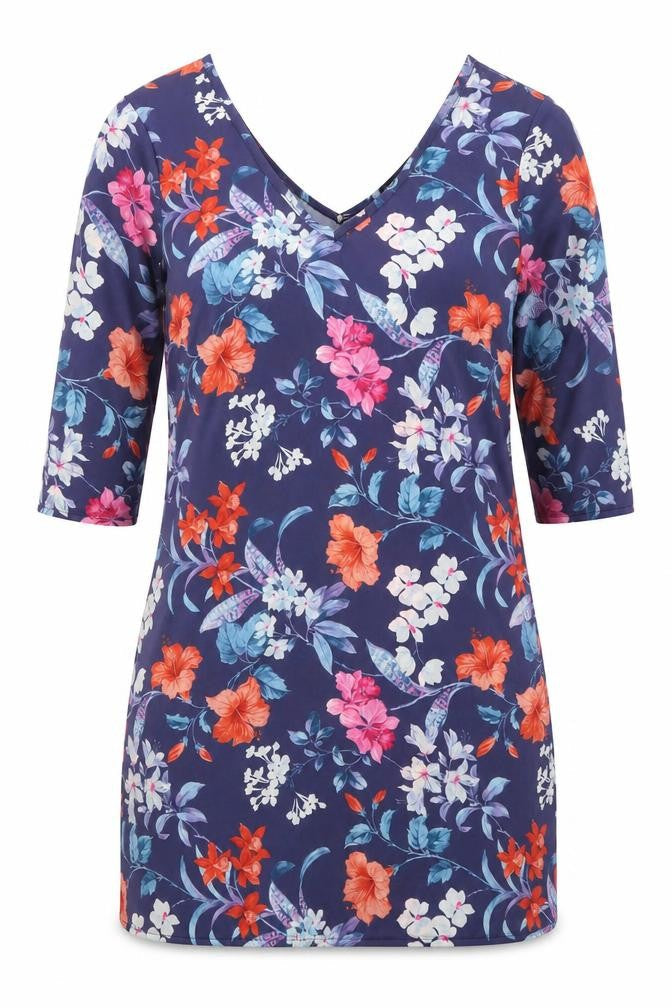 Boohoo Womens Blue Floral Polyester Mini  Size 12  V-Neck Pullover