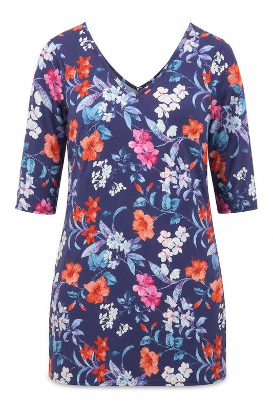 Boohoo Womens Blue Floral Polyester Mini  Size 12  V-Neck Pullover