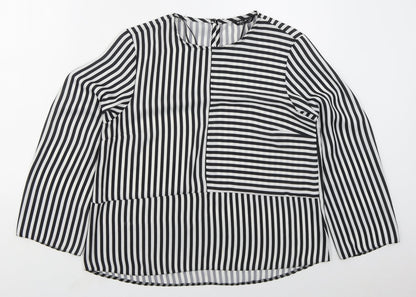Select Womens Black Striped Polyester Basic Blouse Size 14 Round Neck