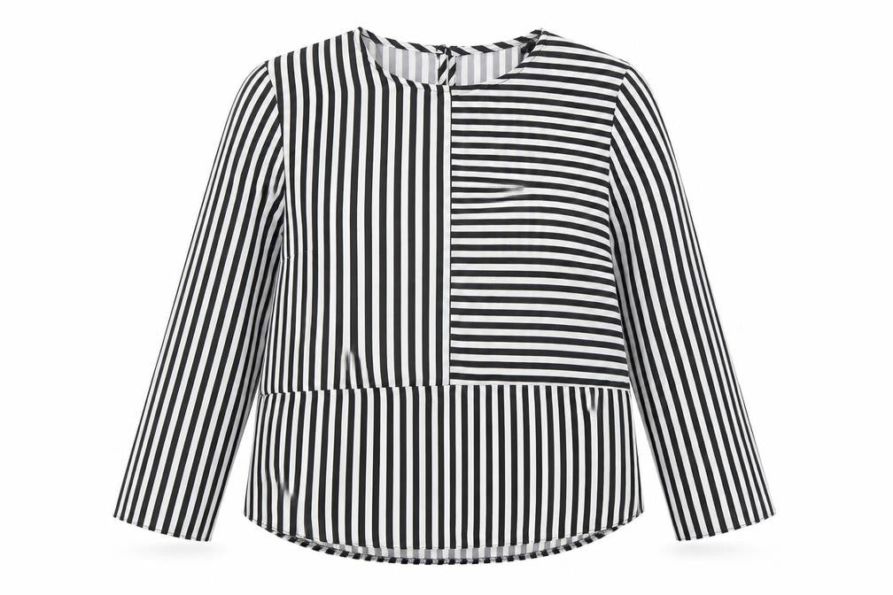 Select Womens Black Striped Polyester Basic Blouse Size 14 Round Neck