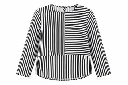 Select Womens Black Striped Polyester Basic Blouse Size 14 Round Neck