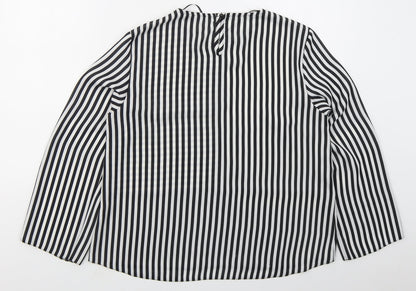 Select Womens Black Striped Polyester Basic Blouse Size 14 Round Neck