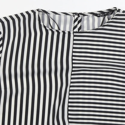 Select Womens Black Striped Polyester Basic Blouse Size 14 Round Neck