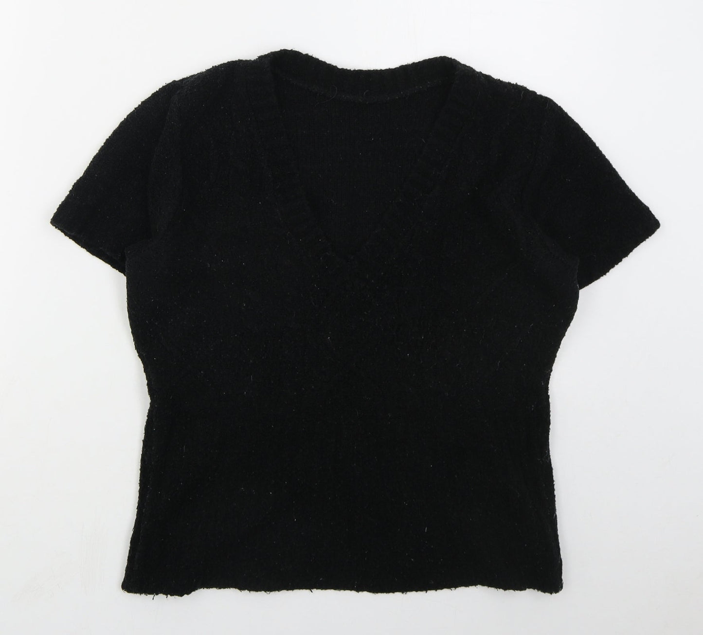 Evie Womens Black V-Neck  Acrylic Pullover Jumper Size 14