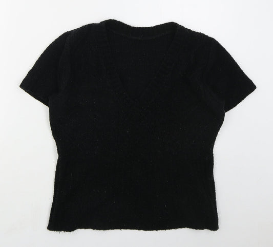 Evie Womens Black V-Neck  Acrylic Pullover Jumper Size 14