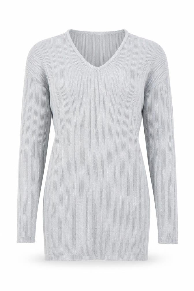 Fashion Extra Womens Grey V-Neck  Acrylic Pullover Jumper Size L