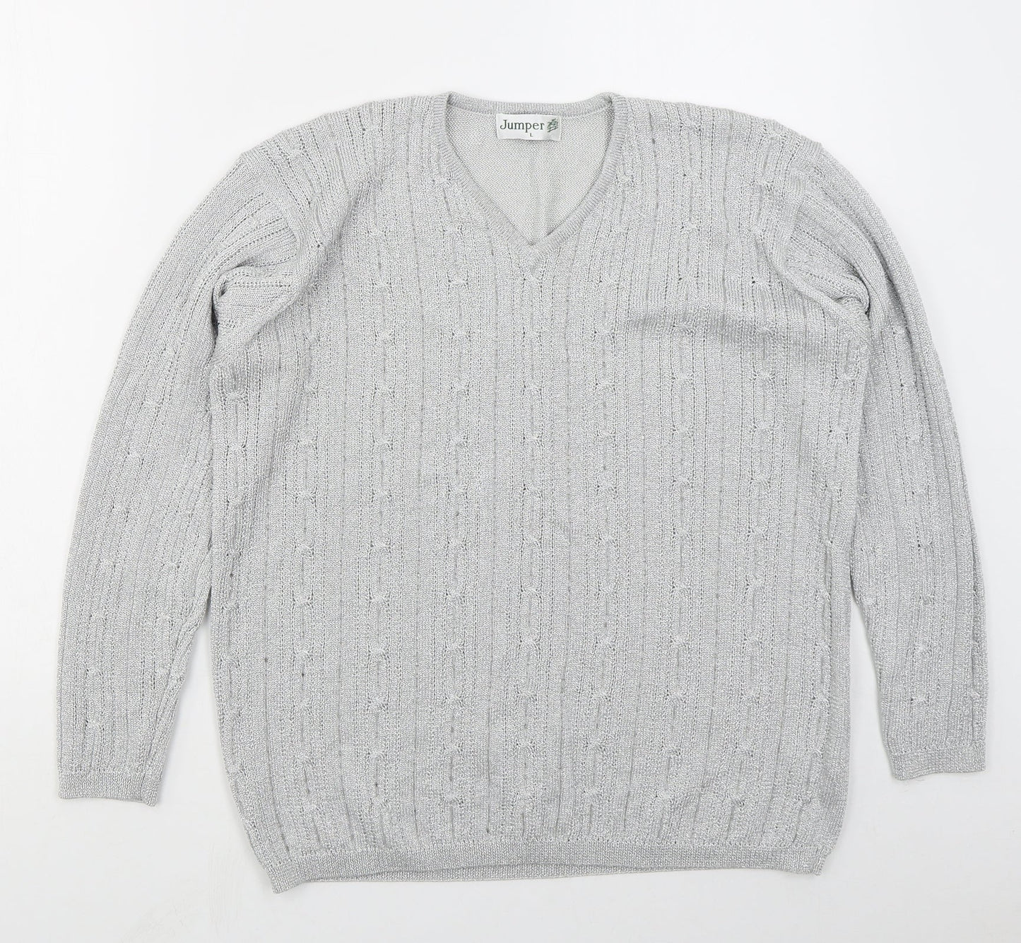 Jumper Womens Grey V-Neck  Viscose Pullover Jumper Size L