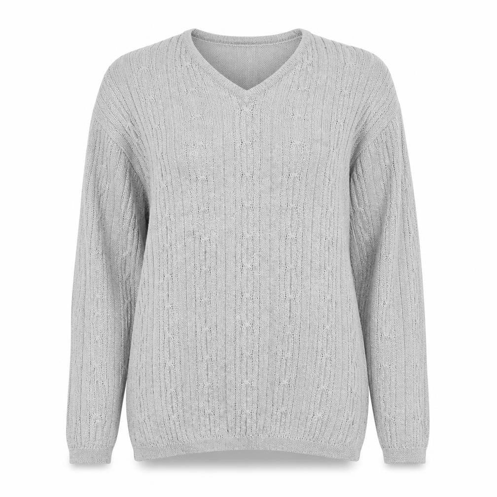 Jumper Womens Grey V-Neck  Viscose Pullover Jumper Size L