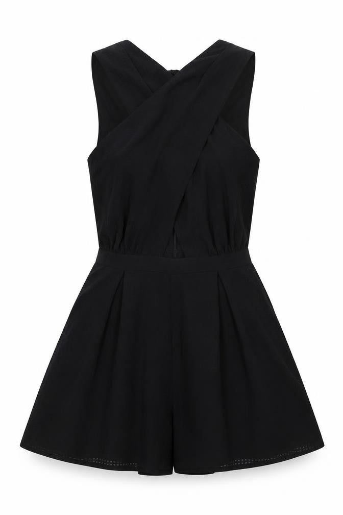 Topshop Womens Black  Polyester Playsuit One-Piece Size 8 L3 in Zip