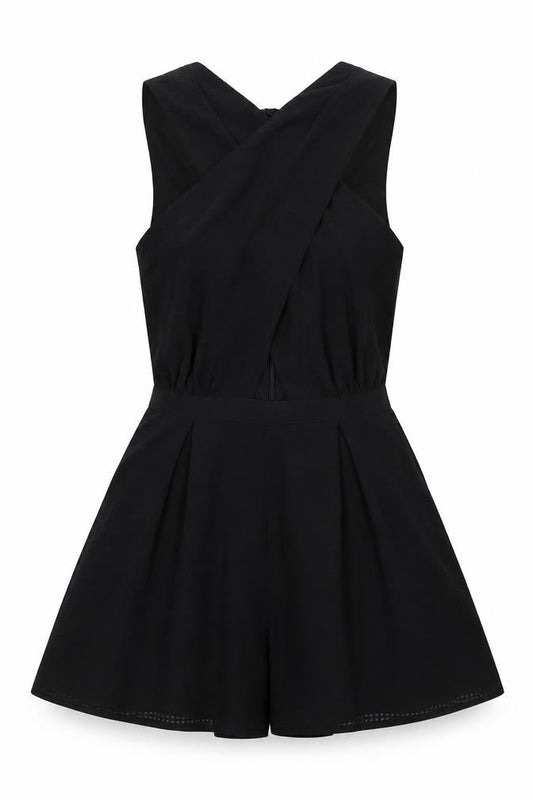 Topshop Womens Black  Polyester Playsuit One-Piece Size 8 L3 in Zip