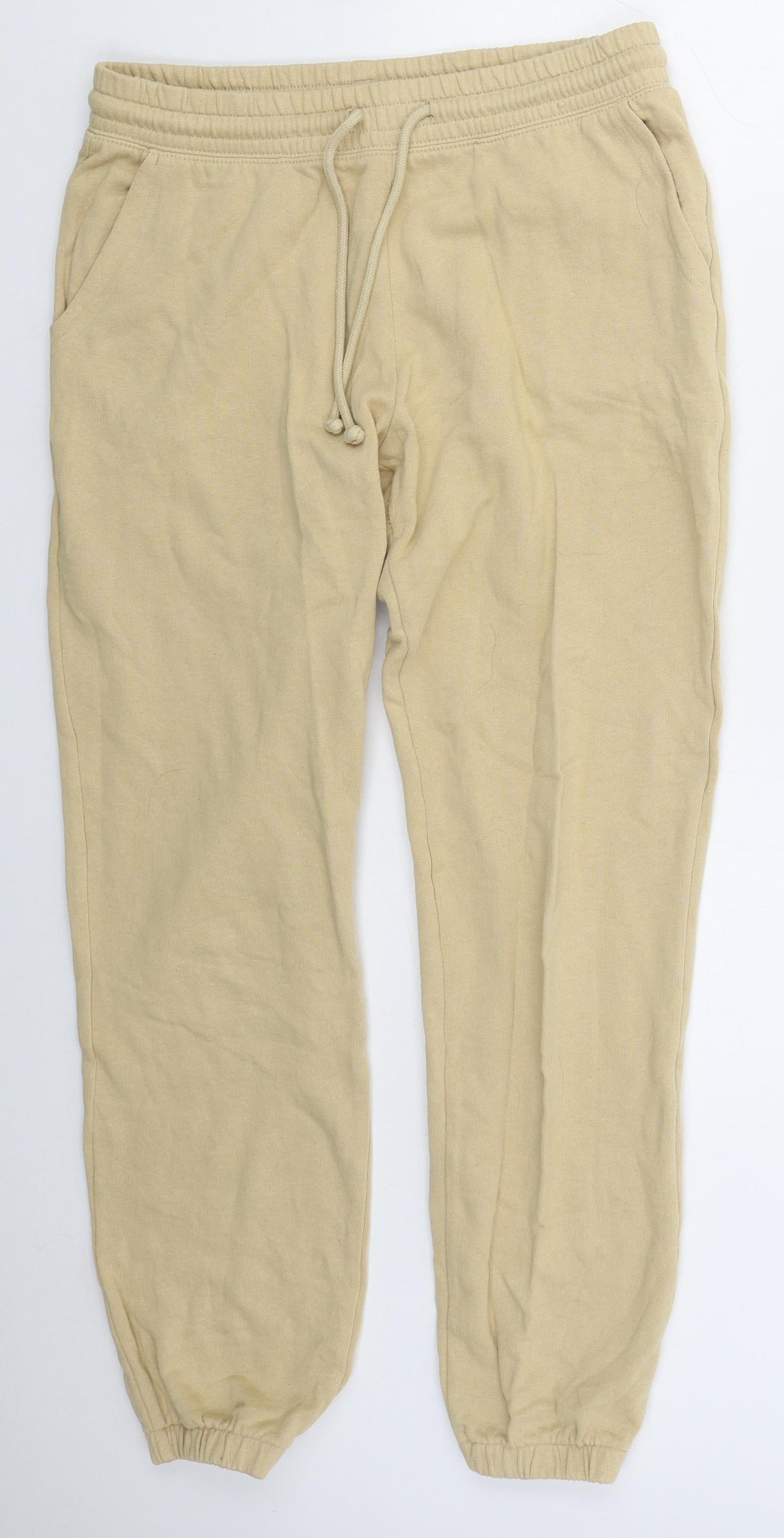 H&M Womens Beige  Cotton Sweatpants Trousers Size S L28 in Regular Drawstring