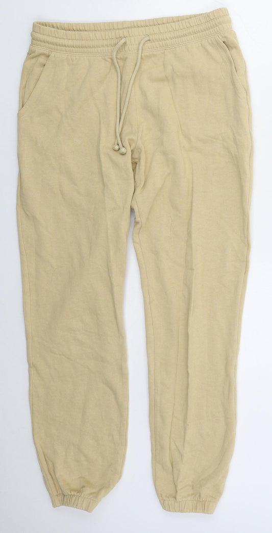 H&M Womens Beige  Cotton Sweatpants Trousers Size S L28 in Regular Drawstring