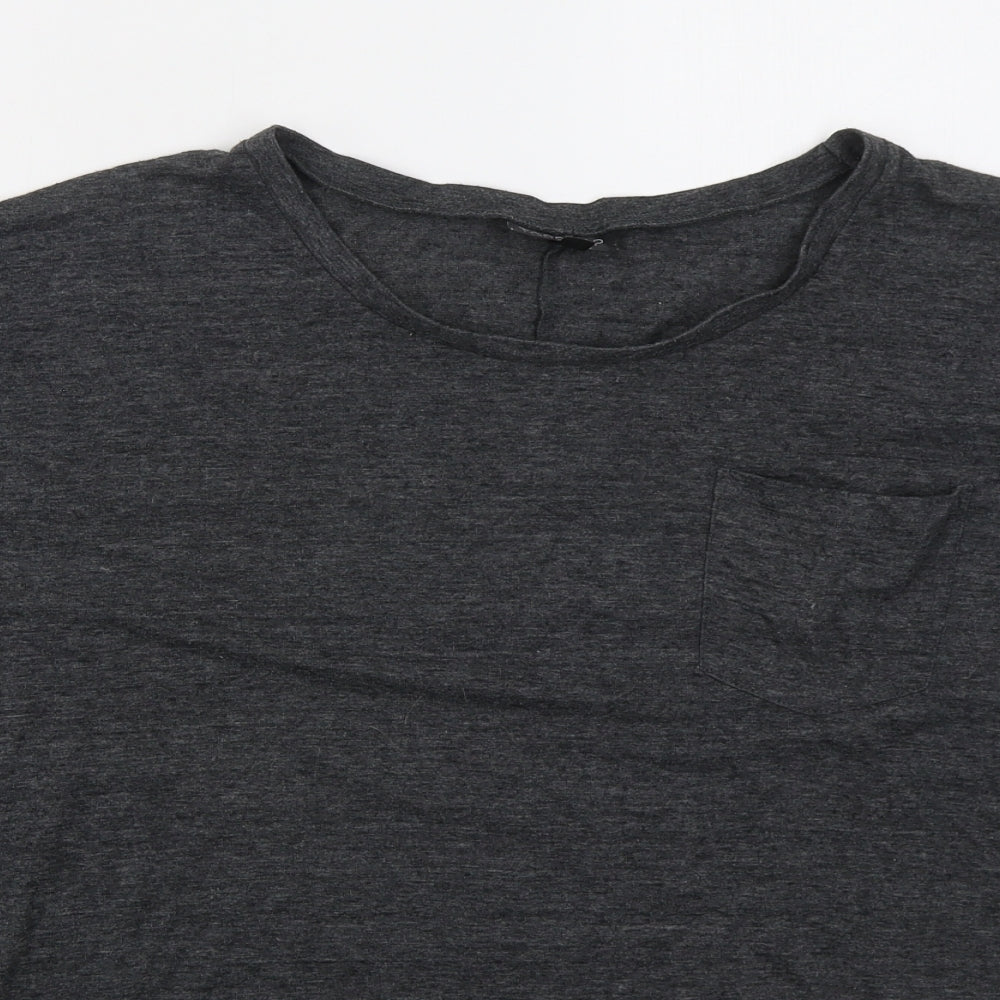 Topshop Womens Grey  Cotton Basic T-Shirt Size 8 Round Neck