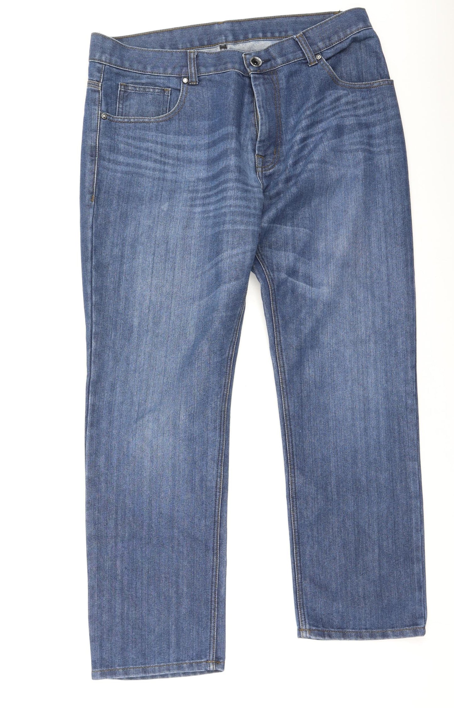 Preworn Womens Blue  Cotton Straight Jeans Size 36 L31 in Regular