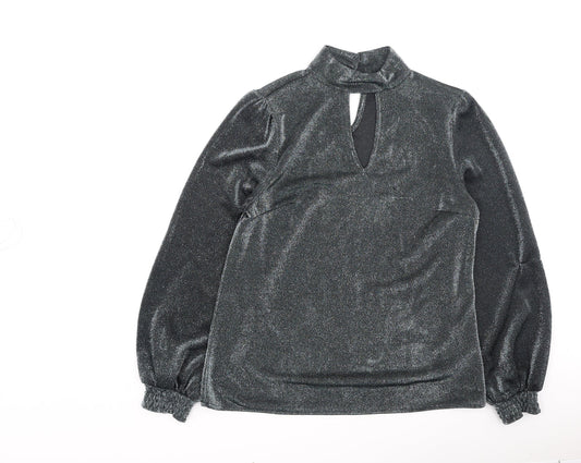 peacoks Womens Grey  Polyester Basic Blouse Size 10 High Neck