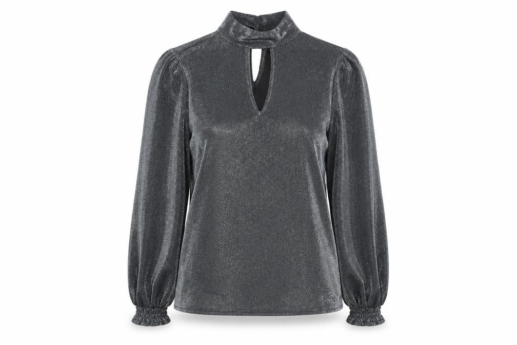 peacoks Womens Grey  Polyester Basic Blouse Size 10 High Neck