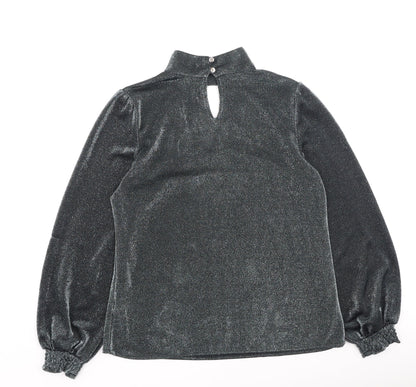 Peacocks Womens Grey  Polyester Basic Blouse Size 10 High Neck