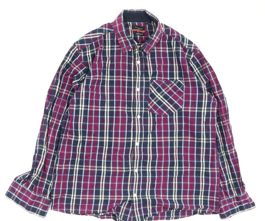 piene candini Mens Purple Check Polyester  Button-Up Size XL Collared