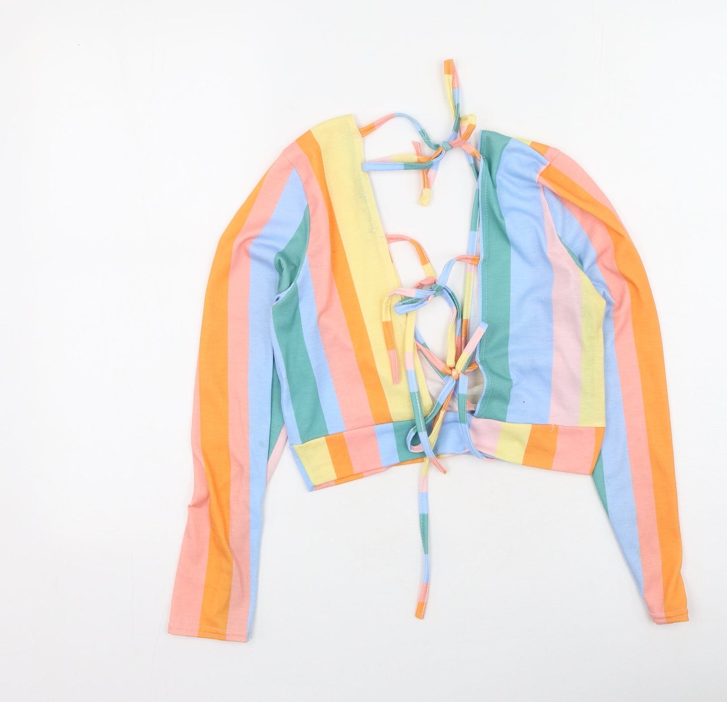Boohoo Womens Multicoloured Striped Polyester Basic T-Shirt Size 12 V-Neck