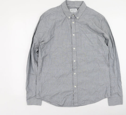 Burton Mens Grey  Cotton  Button-Up Size L Collared