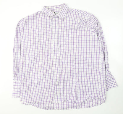 Grellie Mens White Plaid Cotton  Button-Up Size XL Collared Button
