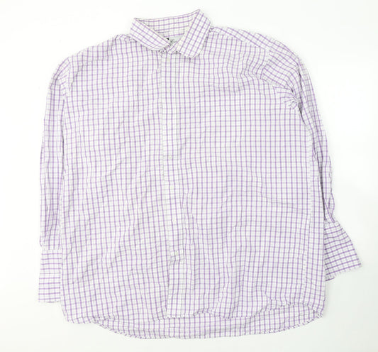 Grellie Mens White Plaid Cotton  Button-Up Size XL Collared Button