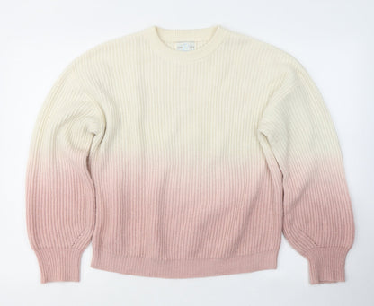 Jun&Ivy Womens White Round Neck  Acrylic Pullover Jumper Size M