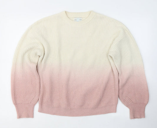 Jun&Ivy Womens White Round Neck  Acrylic Pullover Jumper Size M